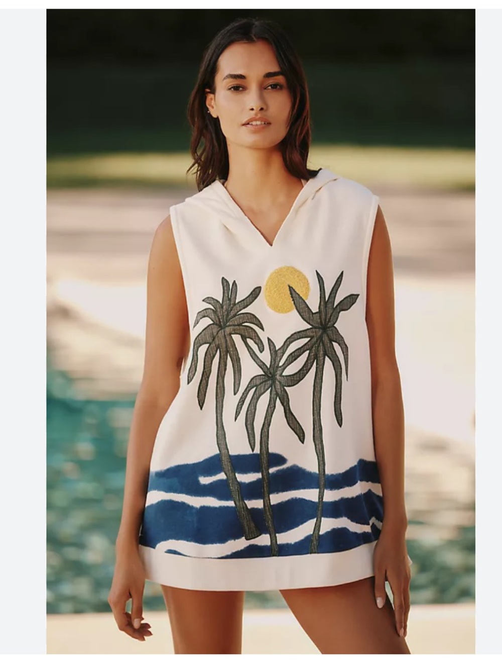 Anthro Celandine Beach Oversized Nautical Palm Sun Waves Hoodie Mini Dress XS
